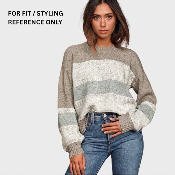 Lulus Women’s Sweater Small Brown Gray Multi Striped Balloon Sleeve Pullover - Picture 5 of 13